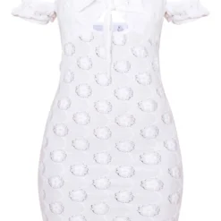 Robe Moulante Brodée Blanche Nouée à Col Bardot -Jolie Vêtue Soldes Magasin 44550b8006056057dfbbf3c0e3d02d1a78aad56c cnd8878 5