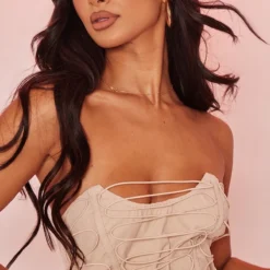 Petite Mini Robe Gris Pierre à Lacets -Jolie Vêtue Soldes Magasin 4457c1cb88d6121ecb348014a488b3283305182a cne2138 4