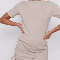 Robe T-shirt En Coton Gris Pierre à Manches Courtes Et Côtés Froncés -Jolie Vêtue Soldes Magasin 445e984903c24d0af531d4adda52d2136bd280bb cnd5518 4