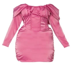 Plus Robe Moulante Satinée Drapée Rose à Col Bardot Et Manches Détail Dos Froncé -Jolie Vêtue Soldes Magasin 4475509e6e9b8957f4dcdf32d0343a6f23a0c783 cmu5860 6