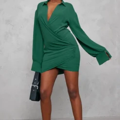 Robe Chemise Tissée Bleu Sarcelle Texturée Très Décolletée à Manchettes évasées -Jolie Vêtue Soldes Magasin 4479124033ad1bacb18d54370ef2c2f8b80c3d36 cnb9160 3