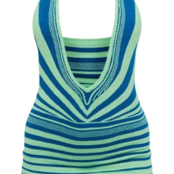 Robe En Maille Tricot Bicolore Verte à Rayures Abstraites Et Décolleté Plongeant -Jolie Vêtue Soldes Magasin 4489fb23ad2dbcde50565621c48500eaa3790153 cnb8365 5