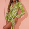 Robe Chemise Verte Imprimé Abstrait à Devant Noué -Jolie Vêtue Soldes Magasin 44a9dca85416d8fc15ecec3e4ab5e7b8d0d50881 cmy6049 1