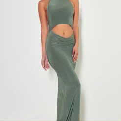 Robe Longue Moulante Kaki Froncée à Col Montant Et Découpes -Jolie Vêtue Soldes Magasin 44de2d5e84c04933a93157792bd405c1d841f6d3 cnd2287 3