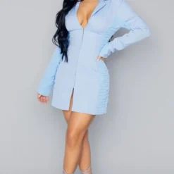 Petite Robe Blazer Ajustée Bleue Froncée -Jolie Vêtue Soldes Magasin 44ed4452ec1ff636841866ff961f4224fc5fd6a6 cmw5476 3