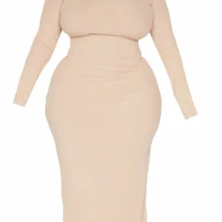 Plus Robe Mi-longue Sable Clair à Manches Longues Et Ourlet Légèrement Volanté -Jolie Vêtue Soldes Magasin 44eeeab1f6fcce112a5f6980a952b7cf6bf80e44 cnd3031 5