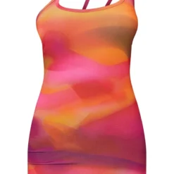 Robe Très Moulante Rose Imprimé Abstrait à Bretelles Asymétriques -Jolie Vêtue Soldes Magasin 44f6be949d220ad9f091e46cb919041c607198c6 cmr7336 6