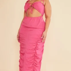 Plus Robe Mi-longue Froncée Découpée Rose Vif -Jolie Vêtue Soldes Magasin 4516254986114fe31348a6a60e4a08d06c2ad0e5 cnc9699 3