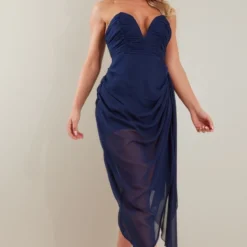 Robe Mi-longue En Mousseline De Soie Plissée Bleu Marine Transparente à Corset -Jolie Vêtue Soldes Magasin 4574afaac654ce6f72f970ae3e109b070746bf29 cnb7979 3