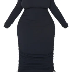 Plus Robe Côtelée Noire Froncée Sur Les Côtés à Col Bardot -Jolie Vêtue Soldes Magasin 45a843ea47155f53bf8e330fa2069ca518d3aa6c cmu4962 6