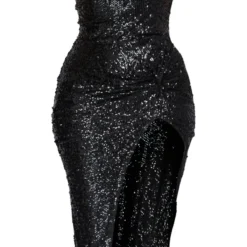 Plus Robe Mi-longue Fendue En Sequins Noirs à Col Bénitier -Jolie Vêtue Soldes Magasin 45c7bf82cc83b3aad54fc6a6d7cf8890a4c117ef cnb4247 5