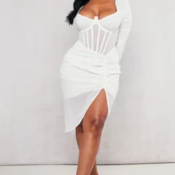 Shape Robe Corset Mi-longue Crème à Manches Longues Et Jupe Froncée -Jolie Vêtue Soldes Magasin 45ef22a30c2a44752b1d1fd1c74c4a04e16104fd cnd5806 3