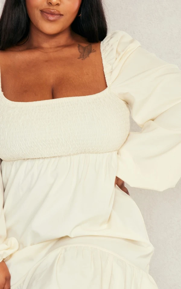 Plus Robe Droite En Mousseline De Soie Crème Froncée 6 Plus Robe Droite En Mousseline De Soie Crème Froncée – Image 4