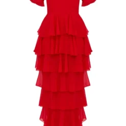 Robe Longue Rouge En Mousseline à Volants -Jolie Vêtue Soldes Magasin 4696e621b7f0ca9ee7271e7a4546b4a0f235ce4c CLT9812 3