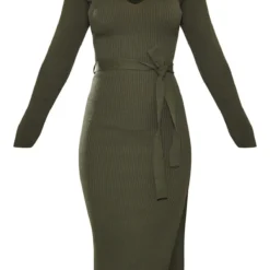 Robe Mi-longue Fendue Kaki à Manches Longues Et Ceinture -Jolie Vêtue Soldes Magasin 46a090fd12d11c95d48f5e619d4d53cb39390d03 cmp8731 5