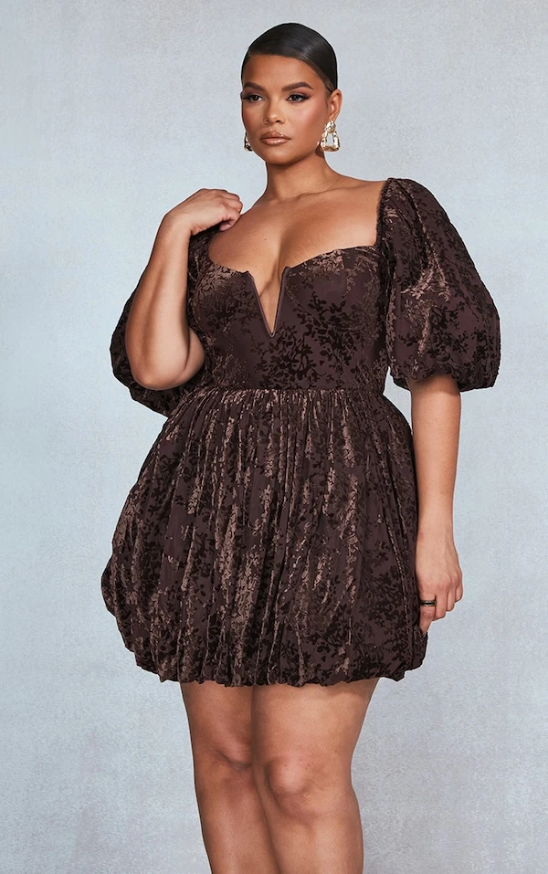 Plus Robe Bouffante Dévorée Chocolat à Barre En V 5 Plus Robe Bouffante Dévorée Chocolat à Barre En V – Image 3