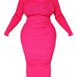 Robe Longue Rose Vif En Maille Tricot Côtelée à Col Large -Jolie Vêtue Soldes Magasin 46eb6499c072645299274a157cf2de4ffaec0f70 cnb2048 5