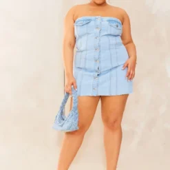 Plus Robe Moulante En Jean Bleu Clair Délavé Style Corset à Boutons -Jolie Vêtue Soldes Magasin 47179343b2196786c6e0f9fc336c2b31531730a3 cnd2848 3