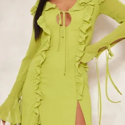 Tall Robe Longue Vert Citron à Volants Et Manches Longues -Jolie Vêtue Soldes Magasin 47590d3c975eea75d505acf4060bd021cb6d50a1 cnd3479 4