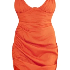 Robe Moulante Effet Lin Rouille Plissée Décolletée à Bretelles -Jolie Vêtue Soldes Magasin 476b1f0554d50151a5c89d9dbe60d585a16eae70 cnd7670 5