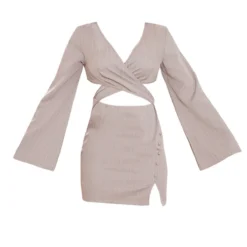 Robe Moulante Gris Pierre à Fines Rayures Croisée Sur Le Devant à Manches Longues Et Boutons -Jolie Vêtue Soldes Magasin 476f6f2f749c6646819f62659f317a53b561baf2 cmw4974 6