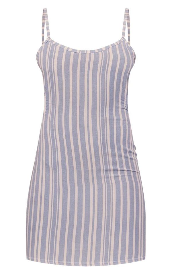 Robe T-shirt Droite En Effet Lin Bleu Découpé à Rayures Et Liens Noués Au Dos 7 Robe T-shirt Droite En Effet Lin Bleu Découpé à Rayures Et Liens Noués Au Dos – Image 5