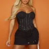 Shape Robe Moulante Noire Style Corset à Détail Lacets Cordes