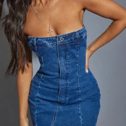 Petite Mini Robe Bustier En Jean Bleu Moyennement Délavé -Jolie Vêtue Soldes Magasin 484389206348312934dca811be4300cd5b93faa8 cnb6689 4