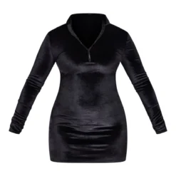 Shape Robe Moulante Noire En Velours à Col Montant Et Zip -Jolie Vêtue Soldes Magasin 486f04d6ef9977b625d476f91e1e4e8b84b77f1e cna8707 5