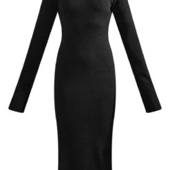 Robe Mi-longue Côtelée Noire à Manches évasées Et Dos Nu Arrondi -Jolie Vêtue Soldes Magasin 48c54f86f27d9cc955caa0795ffbce1f86fb70f1 cnc2908 5