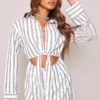 Robe Chemise Rayée Grise à Manches Longues Et Détail Noué Devant -Jolie Vêtue Soldes Magasin 48ca346d7ec991c9efacccf939d837a65222ae54 cne2857 1