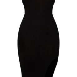 Robe Mi-longue En Maille Tricot Noir ébène à Col En V Et Détail Fendu -Jolie Vêtue Soldes Magasin 48ddc6b5b29e045683c8d781c519337de5f1fe9a cmu0221 5