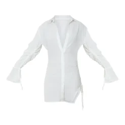 Robe Chemise Blanche Crêpée Froncée à Boutons -Jolie Vêtue Soldes Magasin 48ed6e5060545ef58358bb2ef5261cc4c0cb3d58 cms7455 6