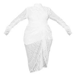 Plus Robe Mi-longue Blanche Imprimé Zèbre Dévoré à Col Haut Et Détail Drapé -Jolie Vêtue Soldes Magasin 493f2e00c50370c5ab17c8fccfb19c681c41d528 cnd8604 5