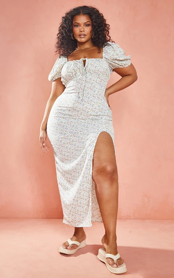 Plus Robe Mi-longue Blanche à Petites Fleurs 5 Plus Robe Mi-longue Blanche à Petites Fleurs – Image 3