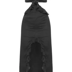 Robe Longue En Mousseline De Soie Noire à Bordure Volantée Et Dos Ouvert -Jolie Vêtue Soldes Magasin 49b2cc79f28ca688b28d3dff55430367e6213a9e cnd7675 5