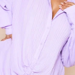 Plus Robe Chemise Texturée Lilas à Détail Drapé Et Manches Longues -Jolie Vêtue Soldes Magasin 49cb8a95eccca94d1325b6a817894fe1b8635062 cne0685 4