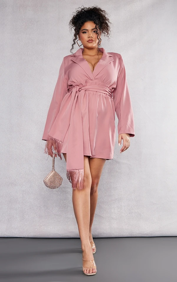 Plus Robe Portefeuille Rose à Ceinture Frangée 5 Plus Robe Portefeuille Rose à Ceinture Frangée – Image 3