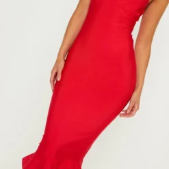 Robe Bandage Mi-longue Rouge à Fines Bretelles Et Ourlet Volanté -Jolie Vêtue Soldes Magasin 4a260c8a847909617c8ba0b74455359e9fe69112 cly6414 5