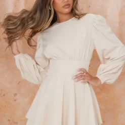 Robe Droite Tissée Gris Pierre à Coutures Sur La Taille Et Manches Longues Bouffantes -Jolie Vêtue Soldes Magasin 4a671efd7e788400a2079f974483a73f2a552645 cmt9390 5