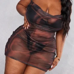 Plus Robe Moulante En Mesh Chocolat Imprimé Effet Satiné à Col Bénitier -Jolie Vêtue Soldes Magasin 4a80bebb95964ce68afe3ce8ebdd280c65b81056 cnc9641 4