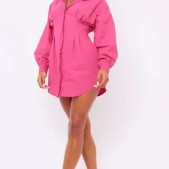 Robe Chemise Ajustée Rose Vif à Manches Longues -Jolie Vêtue Soldes Magasin 4aecb0c6ca8f93131dcd9513aca0fd2670212b5a cne1922 3