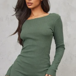 Petite Robe Longue Fendue Côtelée Brossée Kaki Mousse à Manches Longues -Jolie Vêtue Soldes Magasin 4b34b5f3a2e656ab14bb4e50135911a62658b342 cnd0210 4