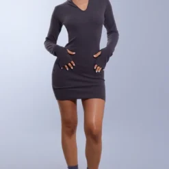 Petite Mini Robe Côtelée Gris Anthracite à Manches Longues Et Trous Pour Les Pouces -Jolie Vêtue Soldes Magasin 4b56169bb6c60cb07b3abcdd4773de450d6824c3 cnd0272 3