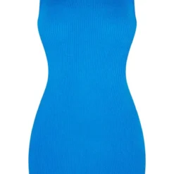 Robe Courte Sans Manches En Maille Bleu Vif à Col Roulé -Jolie Vêtue Soldes Magasin 4b90aa0548f65d576d4890d9f2a89f20013521d2 cnb1383 5