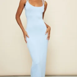 Robe Longue En Jersey Bleu Vif à Bretelles Dans Le Dos