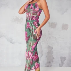 Robe Mi-longue Verte Fleurie En Mesh à Liserés -Jolie Vêtue Soldes Magasin 4baf67b82d5903d104129761b6ebaecca7164efe cna9119 3