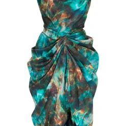 Robe Mi-longue Satinée Verte Imprimée à Col Bénitier Et Côté Froncé -Jolie Vêtue Soldes Magasin 4bb927b8a472433dd754f027813568aa2f00ad14 CMM5294 5