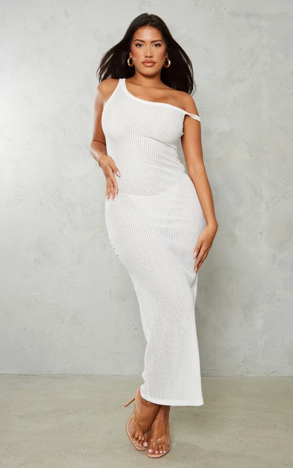 Shape Robe Longue Asymétrique Blanche Transparente Côtelée Douce 3 Shape Robe Longue Asymétrique Blanche Transparente Côtelée Douce