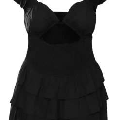 Plus Robe Droite Froncée Noire à Taille Découpée -Jolie Vêtue Soldes Magasin 4c05d074b45496322d341e9abd9295afeb7d1f6c CND6518 5